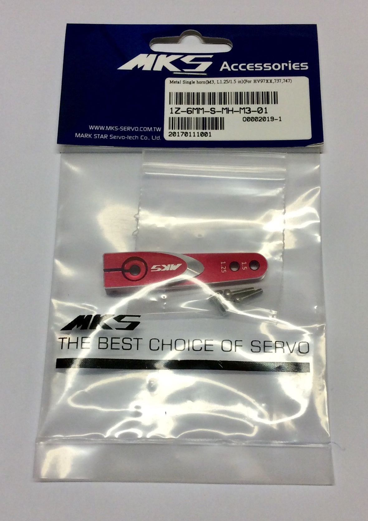 MKS Metal Single Horn 6mm Shaft 1.25in 1.5in M3