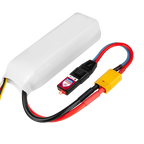 PowerBox Batt Life Guard 3S connected to a 3S LiPo through an XT60 adaptor lead, LED lit while discharging