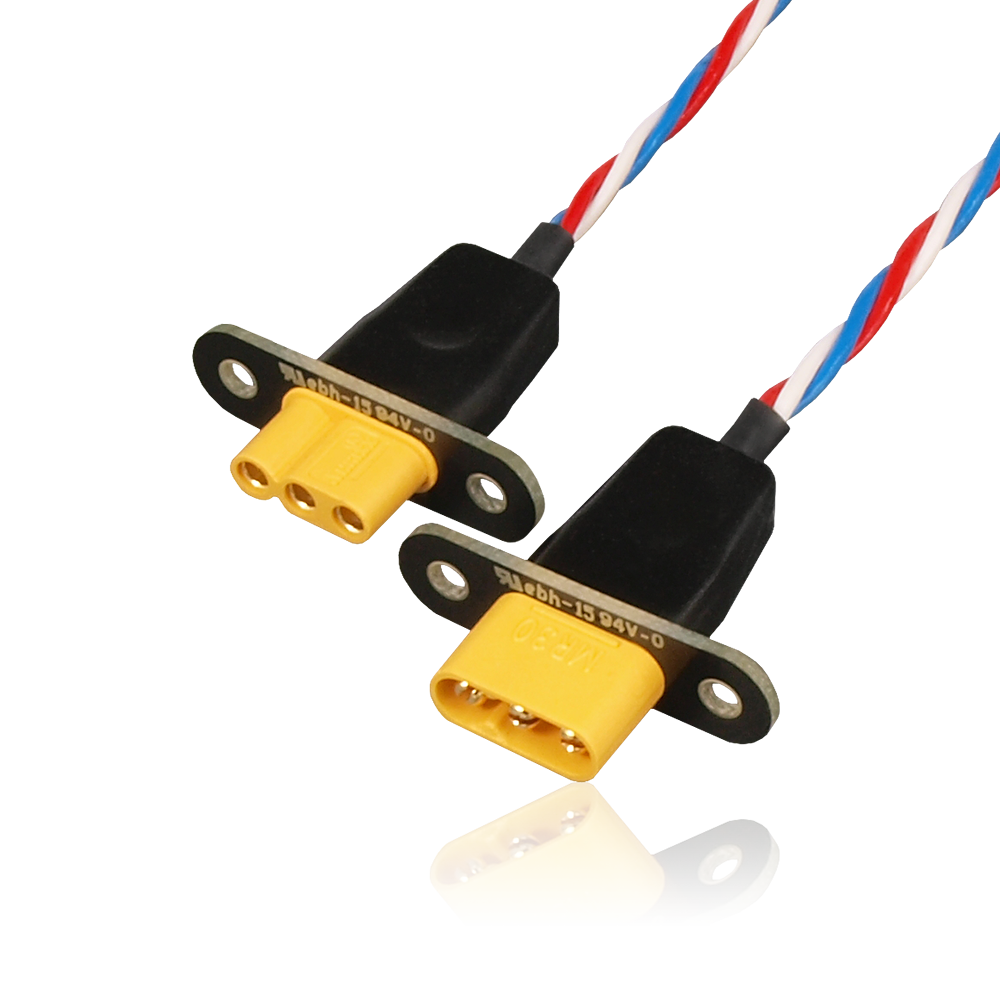 PowerBox Cable Set Premium One 4 One, MR30 plug and socket each with a black mounting flange, twisted Premium leads