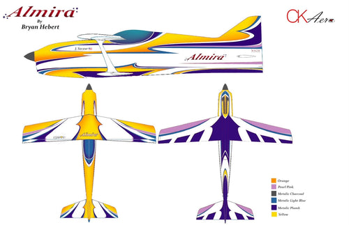 CK Aero Almira Bipe by Bryan Hebert, red, white and purple standard scheme rendering, side, top and bottom views