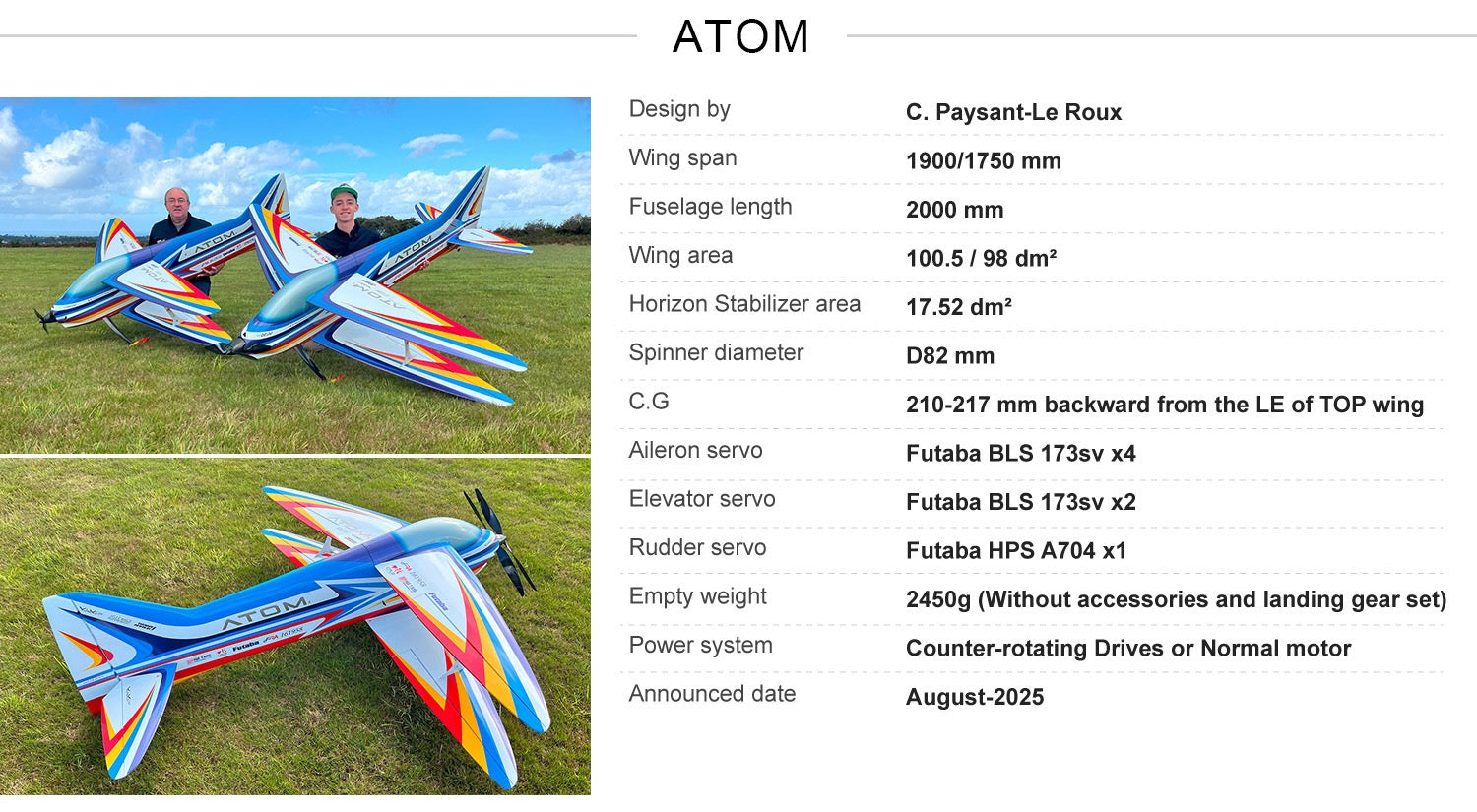 Hui Yang Professional F3A Atom Bipe EP RC Model Aircraft