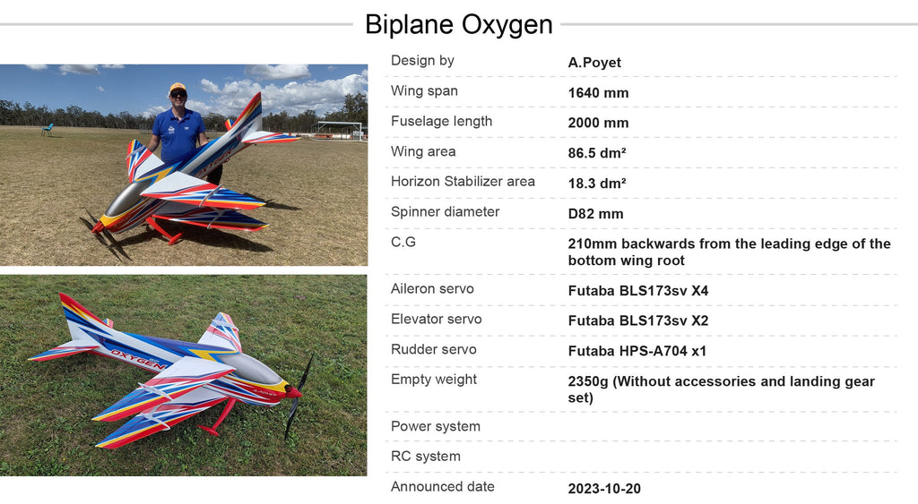 Hui Yang Professional F3A Oxygen Bipe EP RC Model Aircraft