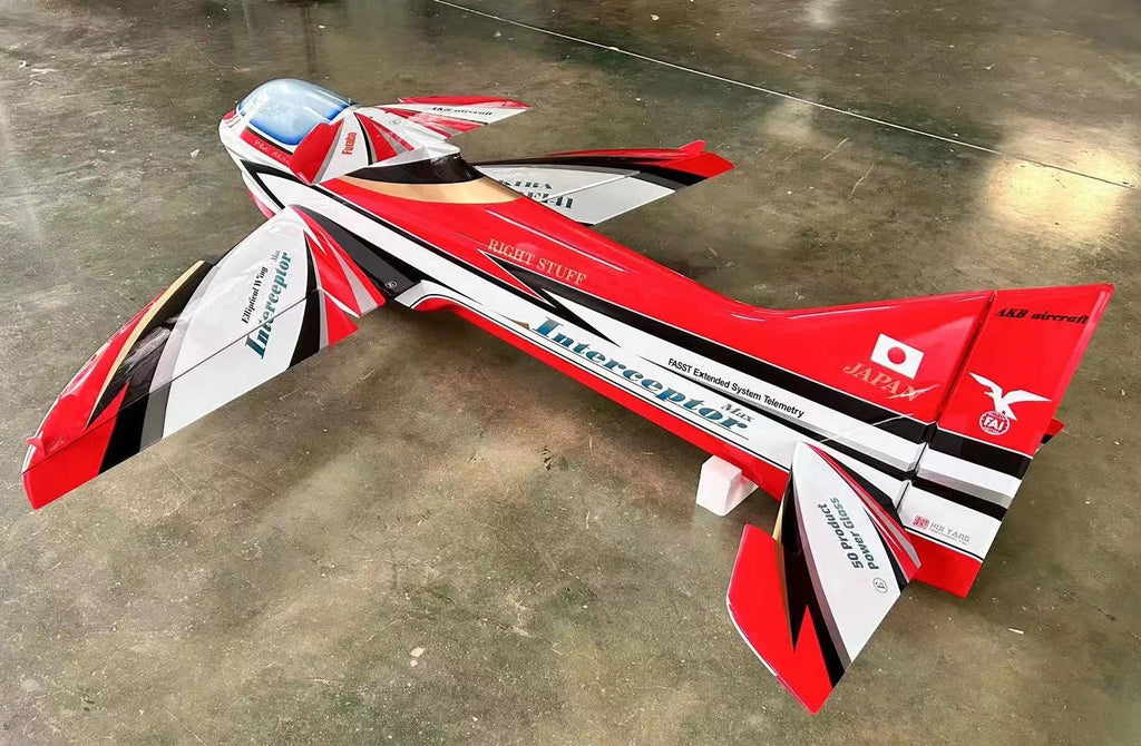 Hui Yang Interceptor MAX F3A airframe, red, black and white scheme, three-quarter view from the left wing tip