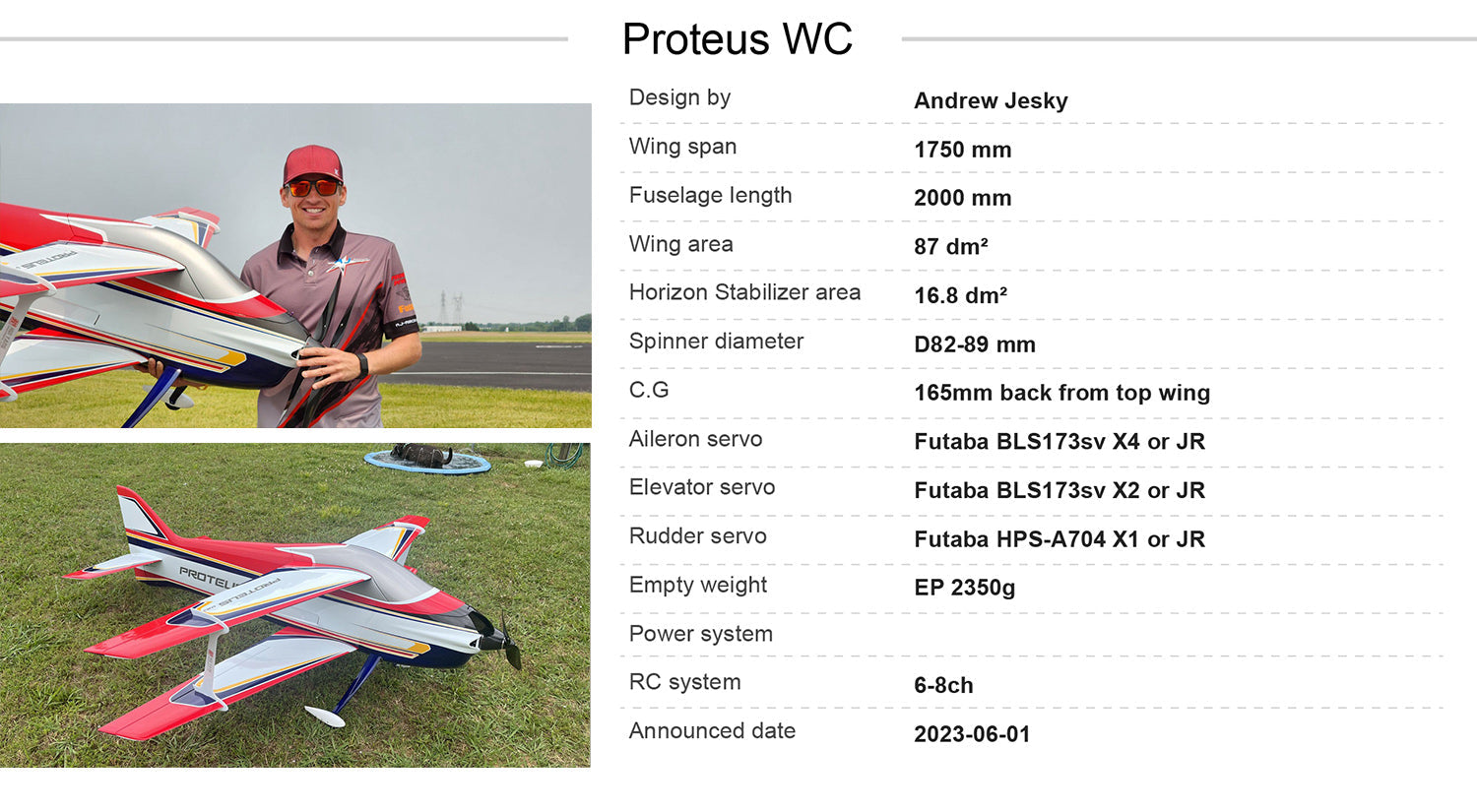 Hui Yang Professional F3A Proteus WC Bipe EP RC Model Aircraft