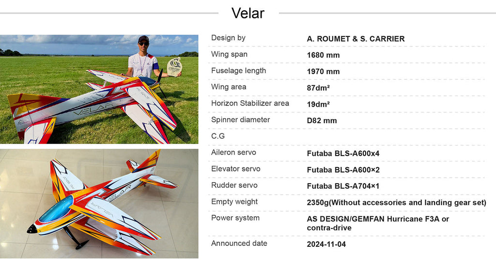 Hui Yang Professional F3A Velar Bipe EP RC Model Aircraft