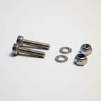 Close-up of the M2 x 10mm stainless cap head screws, flat washers and nyloc nuts for 2.5mm ball ends