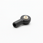 Precision Aero Products 2.5mm dual axis ball end showing the M2.5 internal thread for the pushrod and the ceramic ball