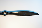 PT Model 23x20 rear contra carbon fibre propeller blade close-up showing carbon weave texture on white studio background