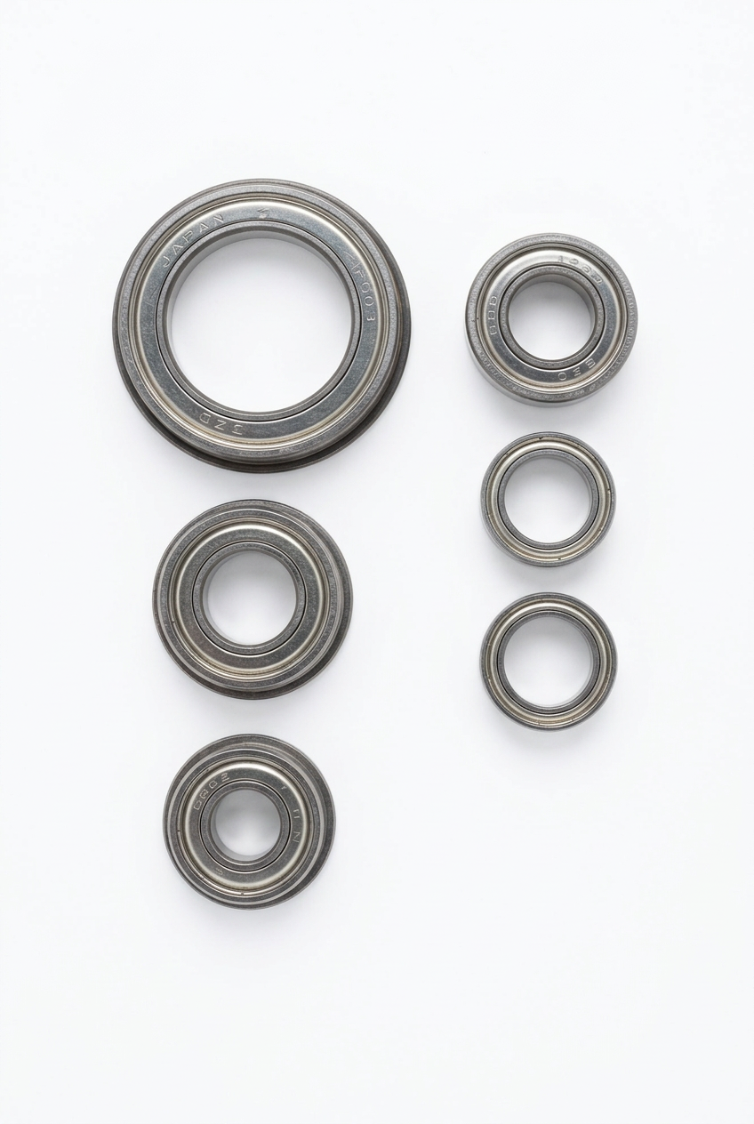 Six EZO bearings for the Adverrun XS V2/V3/V4 Contra system arranged in two columns on a white background
