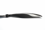 PT Model 23x20 front contra carbon fibre propeller single blade close-up landscape view showing carbon weave texture and leading edge profile on white studio background
