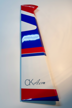 CKAero Alchemy Bipe painted composite rudder on white studio background showing red, white and blue paint scheme