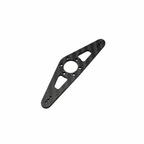 Precision Aero Products MKS rudder arm showing the MKS 6mm hub bolt pattern and the three pull-pull holes each side